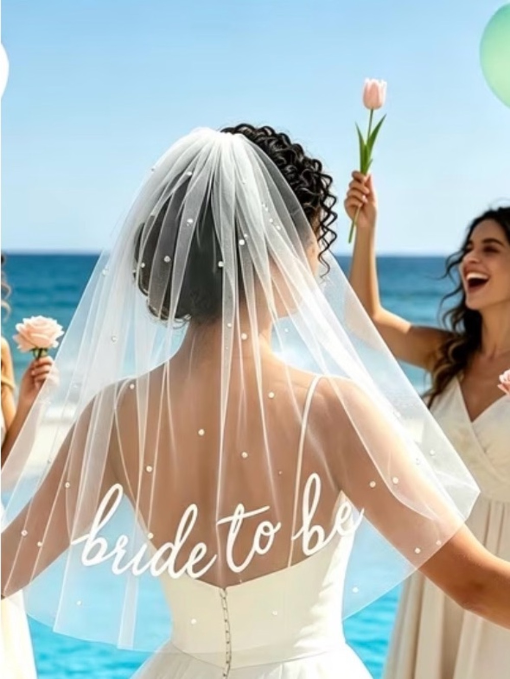 NWOT White 'Bride to Be' Pearl Accent Bridal Veil